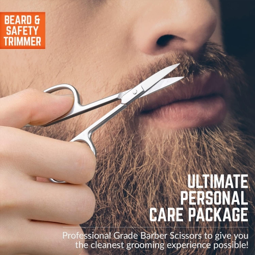 Stainless Steel Grooming Scissors - Eyebrow Scissor, Beard & Mustache Trimming Set Small Curved & Rounded Tip Facial Hair Trimmer Kit for a Much