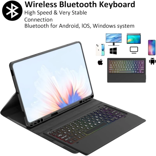 Gener Keyboard Case for Samsung Galaxy Tab S10 Plus / Tab S9 Plus 12.4 inch | Bluetooth Backlit Detachable Wireless Keyboard with Pen Holder - Black