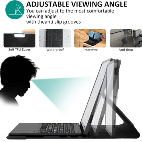 Gener Keyboard Case for Samsung Galaxy Tab S10 Plus / Tab S9 Plus 12.4 inch | Bluetooth Backlit Detachable Wireless Keyboard with Pen Holder - Black