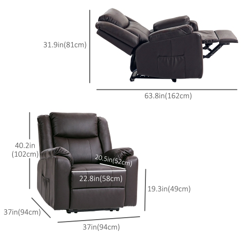 HOMCOM – Fauteuil inclinable pour salon, canapé inclinable simple en similicuir pu, fauteuil inclinable manuel avec repose-pieds, rembourrage épais