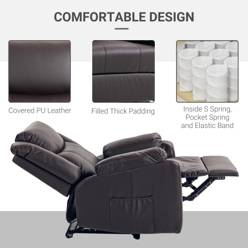 HOMCOM – Fauteuil inclinable pour salon, canapé inclinable simple en similicuir pu, fauteuil inclinable manuel avec repose-pieds, rembourrage épais