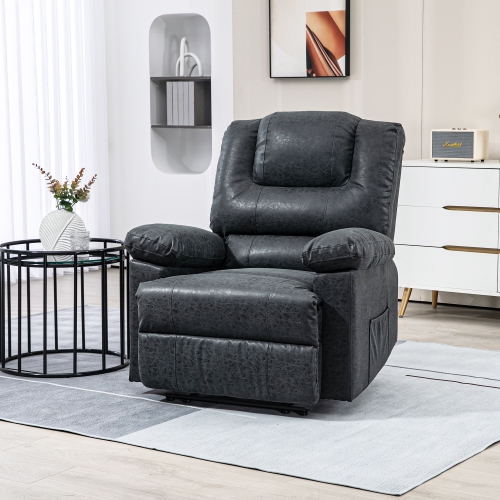HOMCOM – Fauteuil inclinable manuel, fauteuil inclinable en cuir pu, canapé inclinable simple pour le salon avec repose-pieds et 2 pochettes