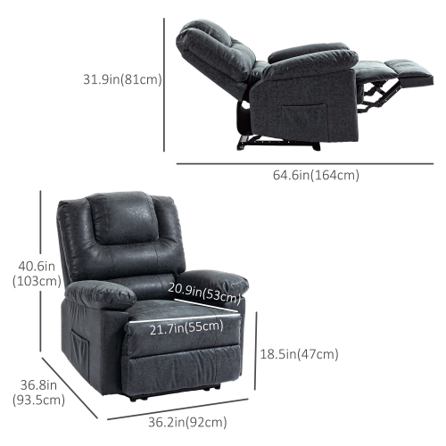 HOMCOM – Fauteuil inclinable manuel, fauteuil inclinable en cuir pu, canapé inclinable simple pour le salon avec repose-pieds et 2 pochettes