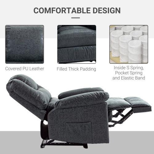 HOMCOM – Fauteuil inclinable manuel, fauteuil inclinable en cuir pu, canapé inclinable simple pour le salon avec repose-pieds et 2 pochettes