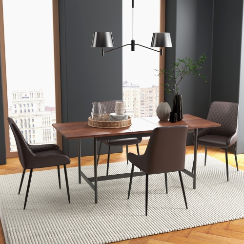 Ensemble de 4 chaises de salle à manger modernes de HOMCOM, chaises de cuisine recouvertes de cuir PU avec capitonnage en losange et pattes en acier