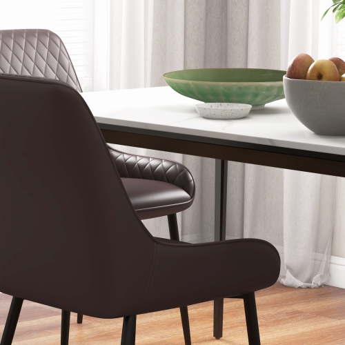 Ensemble de 4 chaises de salle à manger modernes de HOMCOM, chaises de cuisine recouvertes de cuir PU avec capitonnage en losange et pattes en acier
