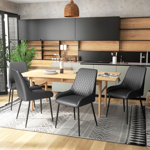 Ensemble de 4 chaises de salle à manger modernes de HOMCOM, chaises de cuisine recouvertes de cuir PU avec capitonnage en losange et pattes en acier