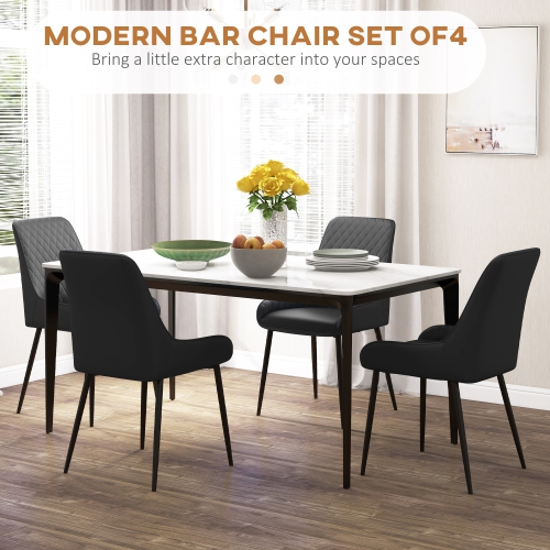 Ensemble de 4 chaises de salle à manger modernes de HOMCOM, chaises de cuisine recouvertes de cuir PU avec capitonnage en losange et pattes en acier