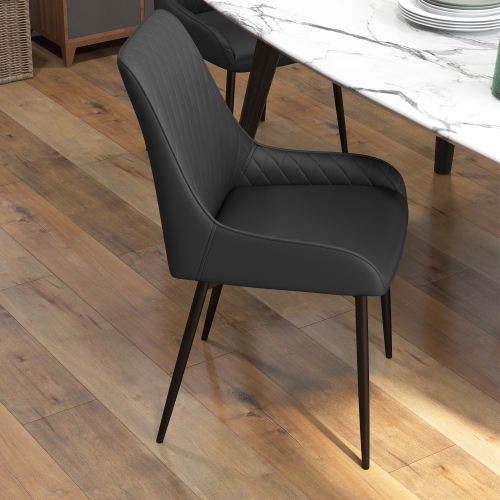 Ensemble de 4 chaises de salle à manger modernes de HOMCOM, chaises de cuisine recouvertes de cuir PU avec capitonnage en losange et pattes en acier