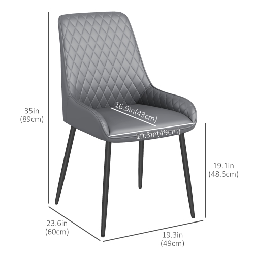 Ensemble de 4 chaises de salle à manger modernes de HOMCOM, chaises de cuisine recouvertes de cuir PU avec capitonnage en losange et pattes en acier