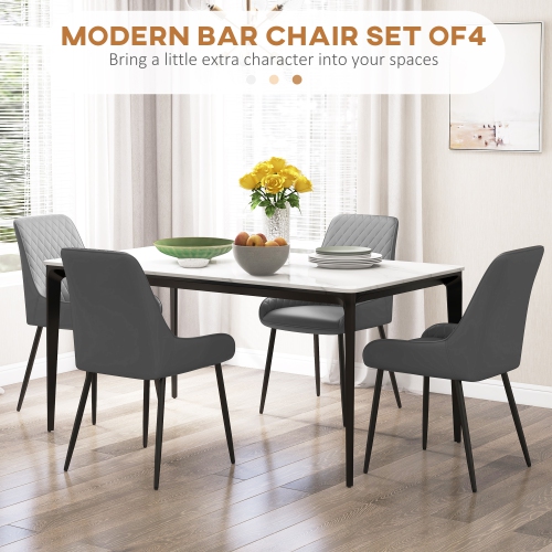 Ensemble de 4 chaises de salle à manger modernes de HOMCOM, chaises de cuisine recouvertes de cuir PU avec capitonnage en losange et pattes en acier