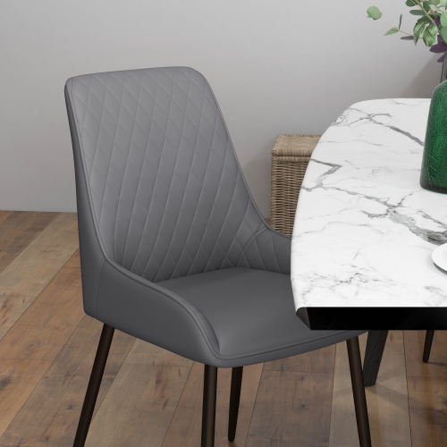 Ensemble de 4 chaises de salle à manger modernes de HOMCOM, chaises de cuisine recouvertes de cuir PU avec capitonnage en losange et pattes en acier