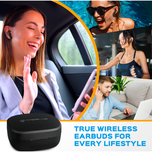 TREBLAB WX8 - True Wireless Earbuds, IPX8 Waterproof Earbuds with up 28H of Play Time, Bluetooth Headphones w/Touch Control and Noise Isolation,