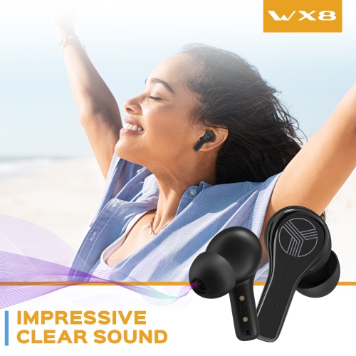 TREBLAB WX8 - True Wireless Earbuds, IPX8 Waterproof Earbuds with up 28H of Play Time, Bluetooth Headphones w/Touch Control and Noise Isolation,
