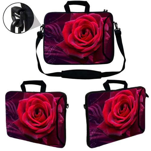 LSS 13.3 inch Laptop Sleeve Bag Notebook with Extra Side Pocket, Soft Carrying Handle & Removable Shoulder Strap for 12" 12.1" 13" 13.3" - Pink Rose