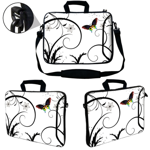 LSS 13.3 inch Laptop Sleeve Bag Notebook with Extra Side Pocket, Soft Carrying Handle & Shoulder Strap for 12" 12.1" 13" 13.3" - White Butterfly