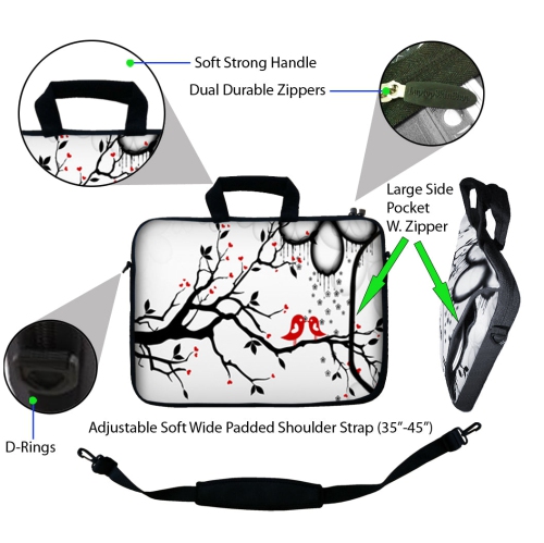 LSS 17.4 inch Laptop Sleeve Bag Notebook with Extra Side Pocket, Soft Carrying Handle & Removable Shoulder Strap for 16" 17" 17.3" 17.4" - Love Birds