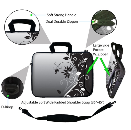 LSS 15.6 inch Laptop Sleeve Bag Notebook with Extra Side Pocket, Soft Carrying Handle & Removable Shoulder Strap for 14" 15" 15.4" 15.6" - Gray Black
