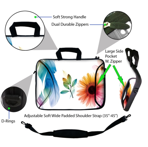LSS 15.6 inch Laptop Sleeve Bag Notebook with Extra Side Pocket, Soft Carrying Handle & Removable Shoulder Strap for 14" 15" 15.4" 15.6" - Daisy