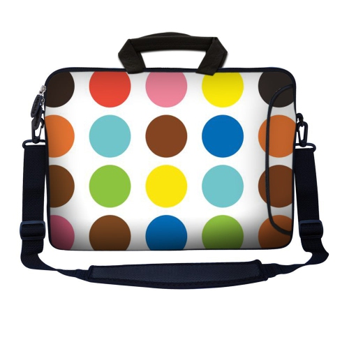 LSS 15.6 inch Laptop Sleeve Bag Notebook with Extra Side Pocket, Soft Carrying Handle & Removable Shoulder Strap for 14" 15" 15.4" 15.6" - Polka Dots