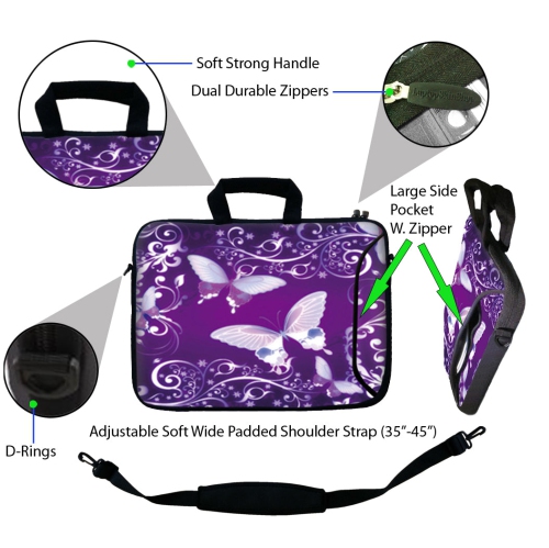 LSS 15.6 inch Laptop Sleeve Bag Notebook with Extra Side Pocket, Soft Carrying Handle & Removable Shoulder Strap for 14" 15" 15.4" 15.6" - Purple