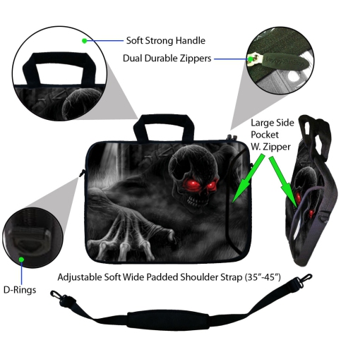 LSS 15.6 inch Laptop Sleeve Bag Notebook with Extra Side Pocket, Soft Carrying Handle & Removable Shoulder Strap for 14" 15" 15.4" 15.6" - Red Eye