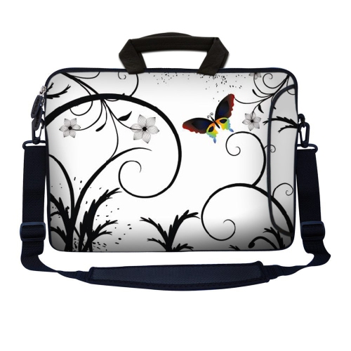 LSS 17.4 inch Laptop Sleeve Bag Notebook with Extra Side Pocket, Soft Carrying Handle & Shoulder Strap for 16" 17" 17.3" 17.4" - White Butterfly
