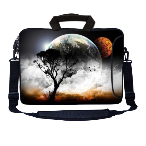 Image 1 of 3.. LSS 15.6 inch Laptop Sleeve Bag Notebook with Extra Side Pocket, Soft Carrying Handle & Removable Shoulder Strap for 14" 15" 15.4" 15.6" - Moon and