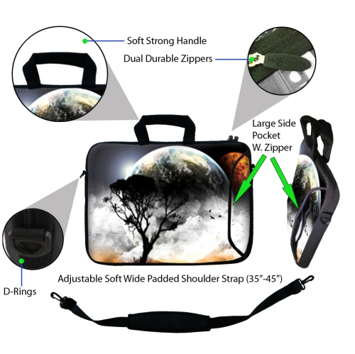 LSS 15.6 inch Laptop Sleeve Bag Notebook with Extra Side Pocket, Soft Carrying Handle & Removable Shoulder Strap for 14" 15" 15.4" 15.6" - Moon and