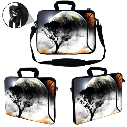 LSS 15.6 inch Laptop Sleeve Bag Notebook with Extra Side Pocket, Soft Carrying Handle & Removable Shoulder Strap for 14" 15" 15.4" 15.6" - Moon and