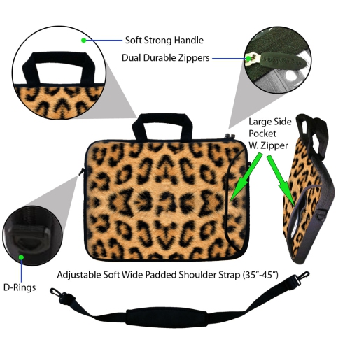 LSS 15.6 inch Laptop Sleeve Bag Notebook with Extra Side Pocket, Soft Carrying Handle & Removable Shoulder Strap for 14" 15" 15.4" 15.6" - Leopard