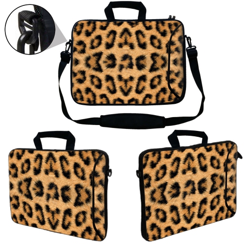 LSS 15.6 inch Laptop Sleeve Bag Notebook with Extra Side Pocket, Soft Carrying Handle & Removable Shoulder Strap for 14" 15" 15.4" 15.6" - Leopard