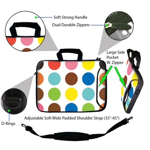 LSS 17.4 inch Laptop Sleeve Bag Notebook with Extra Side Pocket, Soft Carrying Handle & Removable Shoulder Strap for 16" 17" 17.3" 17.4" - Polka Dots
