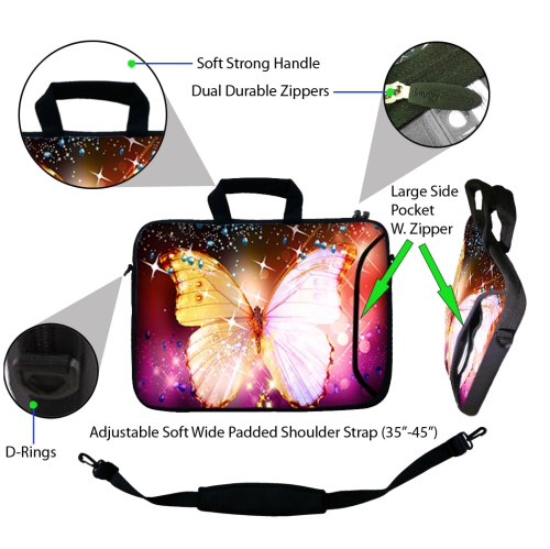 LSS 15.6 inch Laptop Sleeve Bag Notebook with Extra Side Pocket, Soft Carrying Handle & Removable Shoulder Strap for 14" 15" 15.4" 15.6" - Sparkling