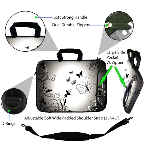 LSS 15.6 inch Laptop Sleeve Bag Notebook with Extra Side Pocket, Soft Carrying Handle & Removable Shoulder Strap for 14" 15" 15.4" 15.6" - Dark