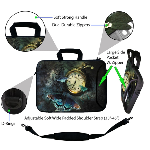LSS 13.3 inch Laptop Sleeve Bag Notebook with Extra Side Pocket, Soft Carrying Handle & Removable Shoulder Strap for 12" 12.1" 13" 13.3" - Clock