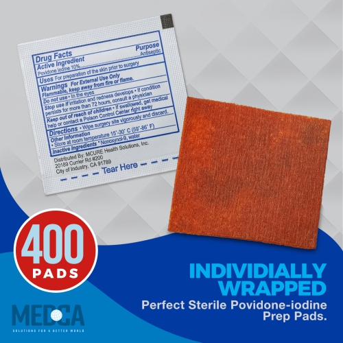 Iodine Prep Pads - Iodine Prep Solution Pads, 10% Povidone Iodine Swabs for Individual Disposable Cotton First Aid