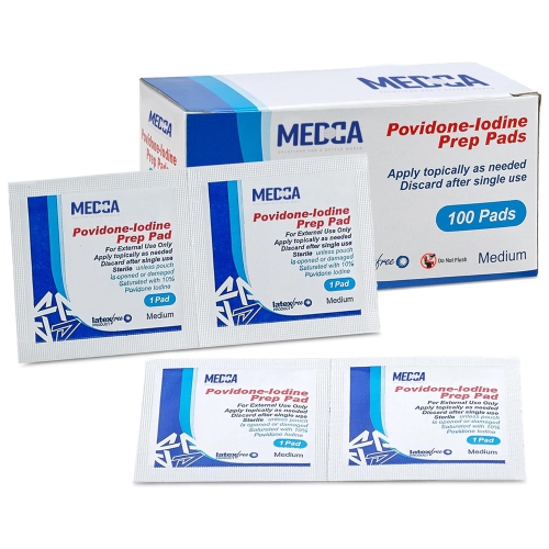 (Box of 100 Count) Prep Solution Pads, 10% Swabs for Individual Disinfecting Wipes, Disposable Cotton Antiseptic Surgical Pad for Wound Care, and Fir