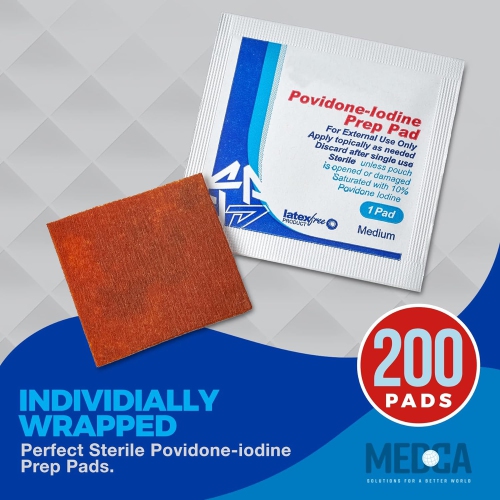 Iodine Prep Pads - Iodine Prep Solution Pads, 10% Povidone Iodine Swabs for Individual Disinfecting Wipes, Disposable Cotton Antiseptic Surgical Pad