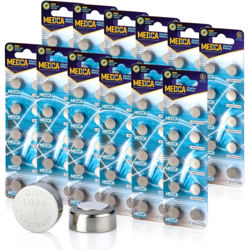 Image 1 de 9.. Piles LR44 de Medca - Paquet de 120 - 1,5v piles alcalines AG13 357 303 Sr44 piles bouton pour appareils auditifs et amplificateurs auditifs