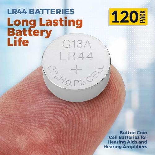 Medca Lr44 Batteries - 120 Count Pack - 1.5v Alkaline Ag13 357 303 Sr44 Battery Button Coin Cell Batteries for Hearing Aids and Hearing Amplifiers