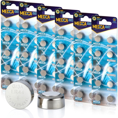 Medca 1.5v Alkaline Batteries - Lr44 Ag13 357 303 Sr44 Battery - Button Coin Cell for Hearing Aids and Amplifiers, Toys, Remotes, Calculators, Lasers