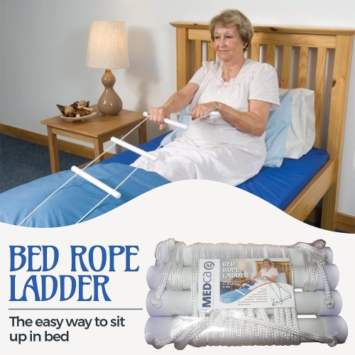 Medca Bed Helper Adjustable Home Pull Up Ladder Strap with Grip and Handles - Glows in the Dark, Help to Easily Sit Up for Seniors, Handicapped,