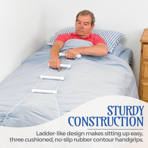 Medca Bed Helper Adjustable Home Pull Up Ladder Strap with Grip and Handles - Glows in the Dark, Help to Easily Sit Up for Seniors, Handicapped,