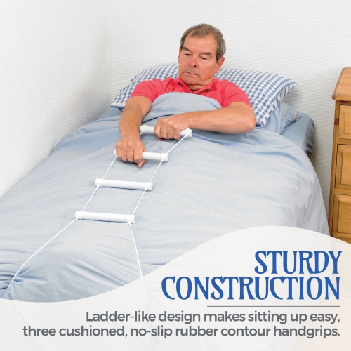 Medca Bed Helper Adjustable Home Pull Up Assist Ladder Strap with Grip and Handles - Glows in the Dark - Help to Easily Sit Up for Seniors,