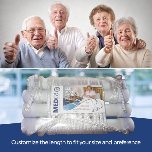 Medca Bed Helper Adjustable Home Pull Up Assist Ladder Strap with Grip and Handles - Glows in the Dark - Help to Easily Sit Up for Seniors,