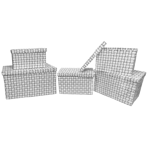Image 1 of 2.. Jessar - Set of 5 Fabric Storage Baskets with Lids, White