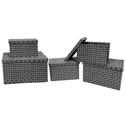Jessar - Set of 5 Fabric Storage Baskets with Lids, Gray