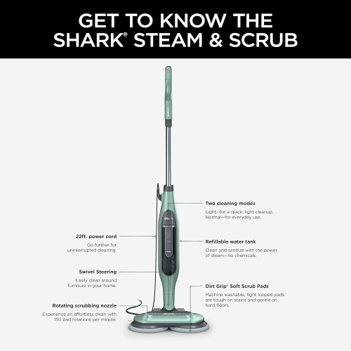 Shark – vadrouille à vapeur tout-en-un S7000C Steam & Scrub, nettoyant pour planchers durs, vert sauge