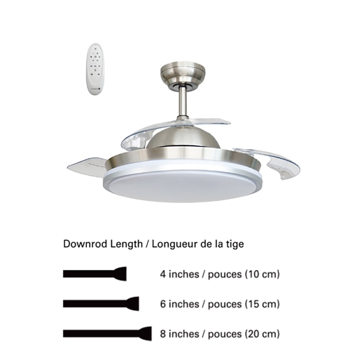 Xtricity – ventilateur de plafond rétractable, éclairage DEL, télécommande incluse, nickel